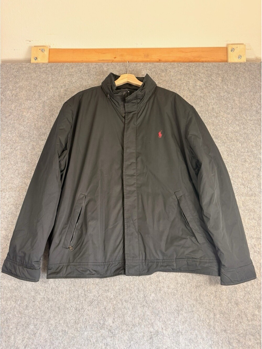 Vintage Polo Ralph Lauren Insulated Windbreaker Black Jacket Zip Away Hood 2XL